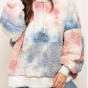Tie Dye Loose Fit Sherpa Hoodie Sweater